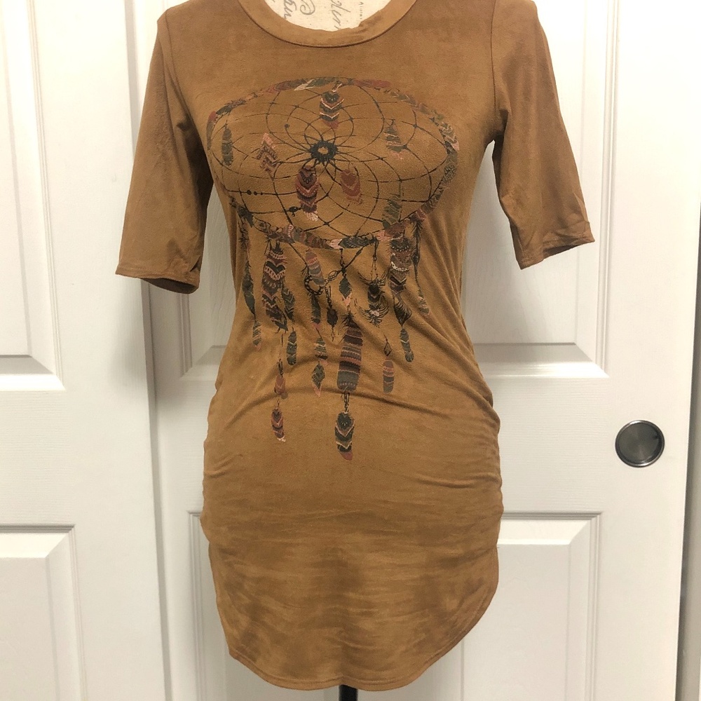 Faux Suede Bodycon Side Slit Mini Dress Size S